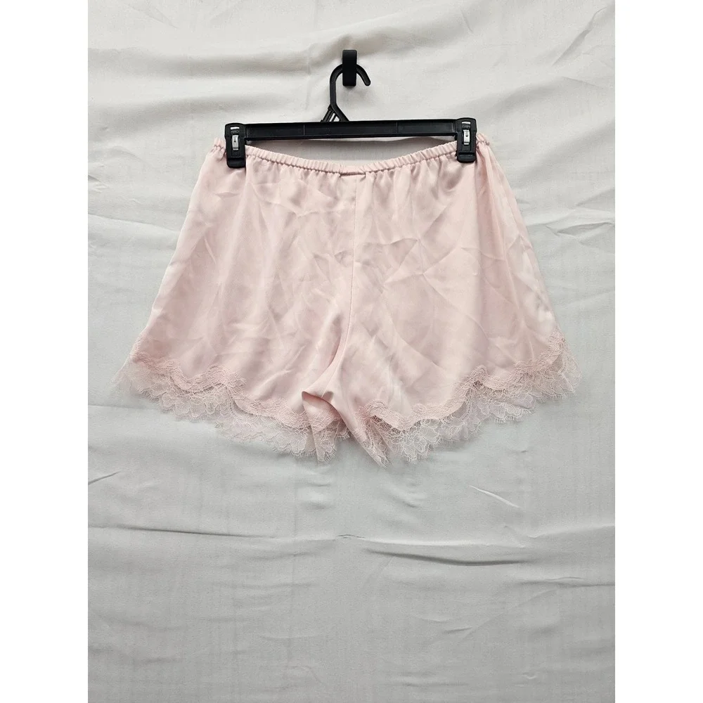A New Day Womens Lace Trim Satin Pajama Shorts Pink Polyester Blend Size Medium